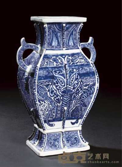 18th century A blue and white archistic hu vase 